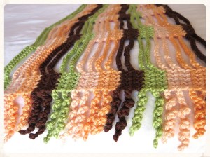 Snakes and Ladders Curly Peach Brown Green Scarf Fringe