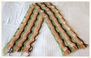Snakes and Ladders Curly Peach Brown Green Scarf